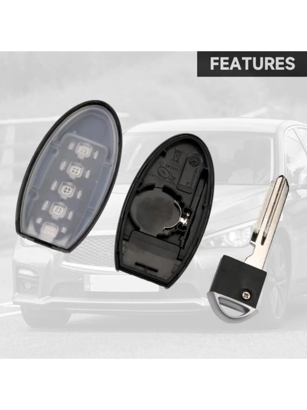 5-Button Key Fob Cover Shell Case Replacement for Nissan & Infiniti Models